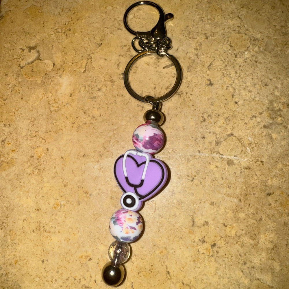 Purple Heart Keychain with Floral Accents